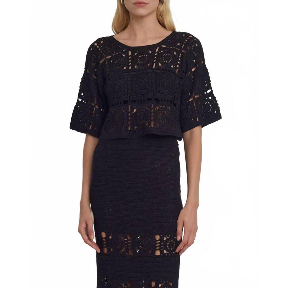 NEW ELEVEN SIX arden crochet top in black